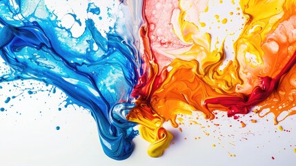 Wall Mural - Colored splashes of water on white background,Colored splashes of water on white background,The splash of colorful color on solid white background,Colorful ink in water isolated on a white background
