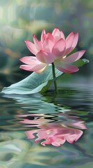 Wall Mural - Lotus flower on water, meditation, serenity and spirituality concept, illustration generative ai