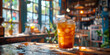 © tynza - Glass of refreshing iced tea, served on cafe table.