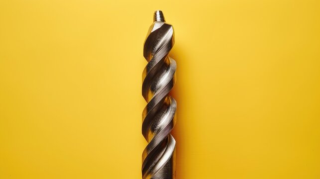 Conical drill bit on yellow background from above close up