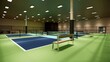 © WINDERFULL STUDIO - 3D render illustration of an indoor pickleball court with blue and green colors for a sports complex