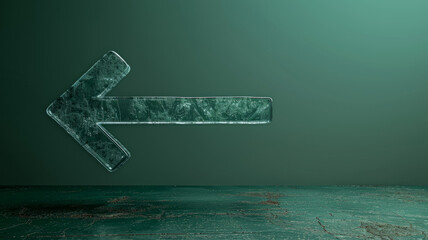 Marble-textured 3D arrow pointing left on a green background.