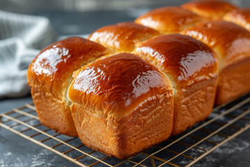 Wall Mural - Golden Brioche Loaves Cooling - Minimalistic Bakery Style  