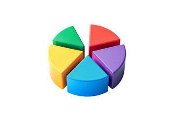 colorful 3d pie chart illustration with six segments in various colors, ideal for business, statisti