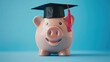 © TheWaterMeloonProjec - Education savings displayed by piggy bank with graduation cap on blue backdrop