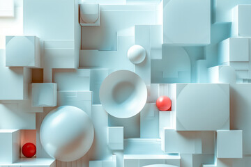 Aufkleber - 3D blocks, circles, and squares in an abstract geometric design,