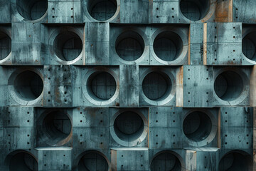 Aufkleber - Geometric abstract design with intersecting squares, three-dimensional blocks, and circles,