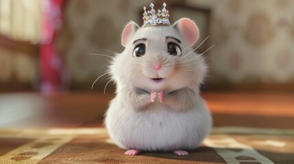 Wall Mural - Cute hamster wearing a crown. 3D vector illustration.