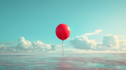 Wall Mural - A red balloon is floating in the sky above a body of water