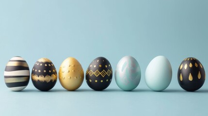 Wall Mural - golden color easter eggs on plain background