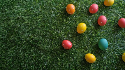 Wall Mural - top view of beautiful easter eggs on lawn