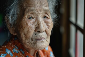 Sticker - Elderly woman serious face portrait