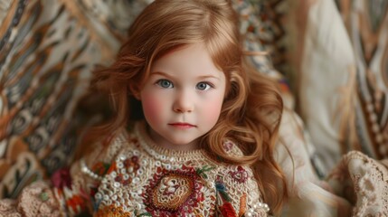 Canvas Print - A little girl sitting in a chair with a teddy bear