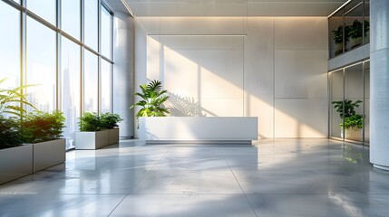 Wall Mural - modern office interior with a white ceiling, large windows and light-colored furniture. bright room 