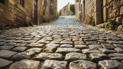 Wall Mural - A cobblestone street in an old european city