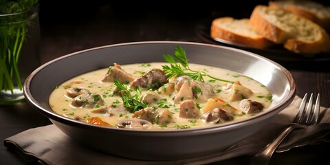 Canvas Print - Blanquette de Veau A Classic French Veal Stew. Concept French Cuisine, Veal Stew, Slow Cooking, Traditional Recipe, Comfort Food