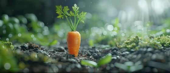 Wall Mural - Fresh, crisp carrots resting on a dark stone, emphasizing their rich color and organic appeal in a simple yet striking presentation.