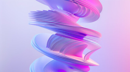 Wall Mural - Elegant 3D Render of Vertical Stack of Thin Rounded Rectangular Shapes Hovering in Midair. Floating Spin with Organic Curvature in Magenta, Violet, and Blue Colors. Super Clean Design on Gradient Back