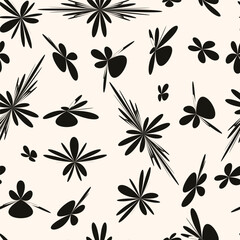 Wall Mural - Trendy black floral abstract pattern on white background. Perfect for modern decor, fashion, and wallpapers.