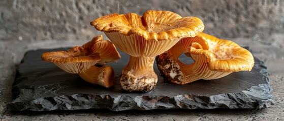 Canvas Print - A mushroom, half revealed, stands out vividly against a dark backdrop, emphasizing its unique structure and the contrast of light and shadow.