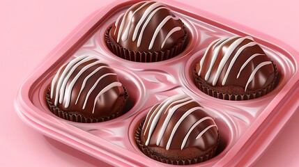 Wall Mural - Muffins chocolate dessert on plastic tray in a pink background very detailed and realistic shape