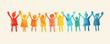 © LeManna - Group of children standing with rising hands. Childish drawing. Background and banner concept.