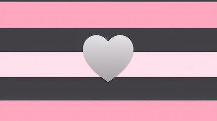 Canvas Print - A pink, grey and black striped background with a simple heart in the middle