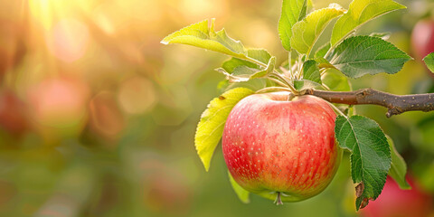 Wall Mural - Single apple on branch of apple tree.