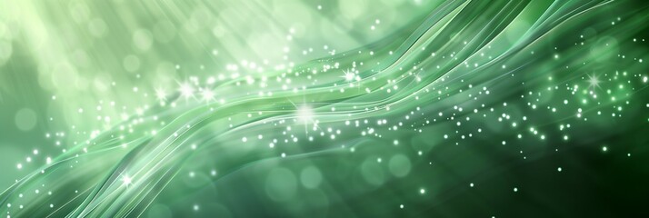 Sticker - Abstract image featuring green light streaks and sparkling particles, creating a fresh and vibrant scene.