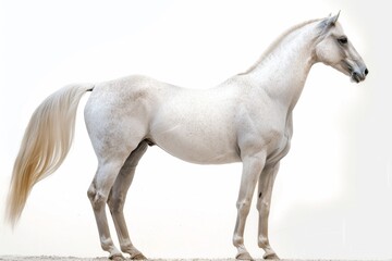 Wall Mural - the beside view Arabian Horse standing, left side view, white copy space on right isolated on white background