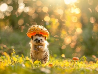 Poster - Medium shot of hedgehog carries apple on his back
