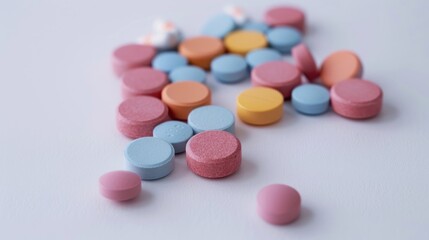 Wall Mural - Medication tablets on a white background