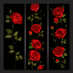 Wall Mural - Contemporary collage botanical minimalist wall art. Set collage botanical minimalist wall art poster with red roses. Design for wallpaper, wall decor, print, postcard, cover, template