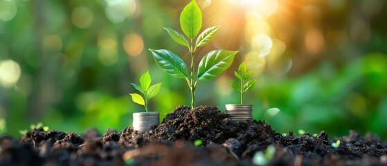 Canvas Print - plant rises amidst lush green surroundings, basking in sunlight, a beacon of hope and growth for environmental innovation and sustainability