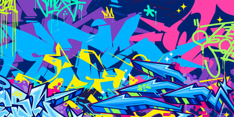 Wall Mural - Cool Trendy Abstract Hip Hop Urban Street Art Graffiti Style Vector Illustration Background Template