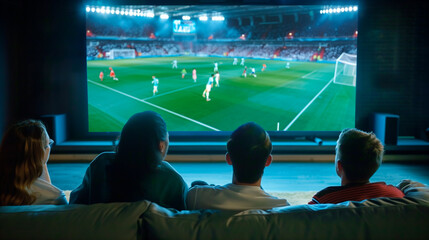 Wall Mural - friends looking a soccer game together on the tv screen	
