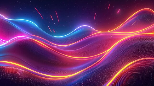 Create a stunning Big Neon Wave Background with beautiful shapes AI generated