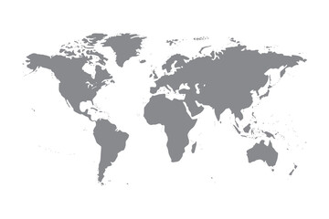 Map of the world isolated on transparent background. World map template with continents. Globe similar world map icon. Travel worldwide, map silhouette backdrop. World map vector.