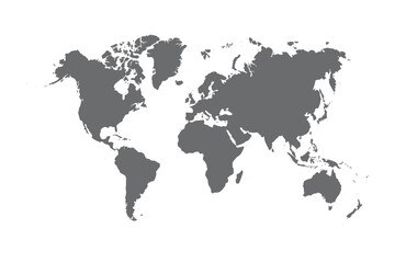Map of the world isolated on transparent background. World map template with continents. Globe similar world map icon. Travel worldwide, map silhouette backdrop. World map vector.