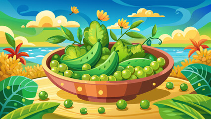 Sticker - Organic Green Pea Peas, Food Background