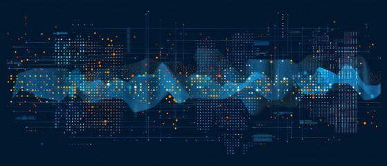Digital illustrations in blue showcase computer codes and futuristic web designs. Virtual patterns define a future where technology meets business in digital landscapes