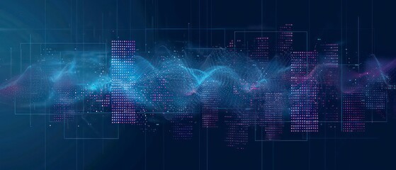 Digital illustrations in blue showcase computer codes and futuristic web designs. Virtual patterns define a future where technology meets business in digital landscapes