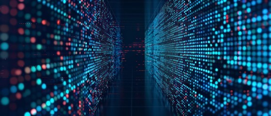 Digital illustrations in blue showcase computer codes and futuristic web designs. Virtual patterns define a future where technology meets business in digital landscapes