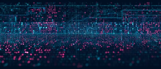 Digital illustrations in blue showcase computer codes and futuristic web designs. Virtual patterns define a future where technology meets business in digital landscapes