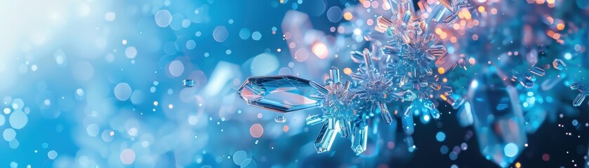 Wall Mural - a blue and white image of water droplets and crystals
