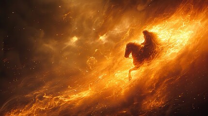 Wall Mural - a man on a chariot of fire, appearing blurred in the background illustration images