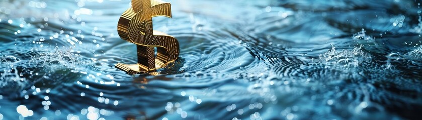 Wall Mural - a gold dollar is floating in the water