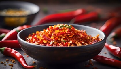 Wall Mural - Spicy Hot Chili Crisp Oil in a Bowl
