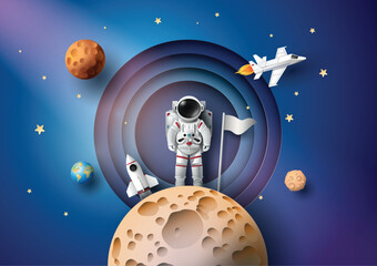 Wall Mural - astronaut with flag on the moon