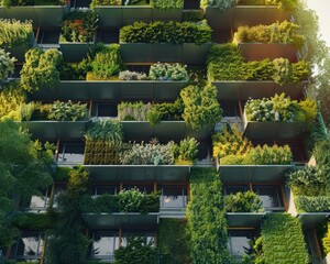 Vertical garden on a Polish apartment building with smart energy management technology and cultural preservation architecture